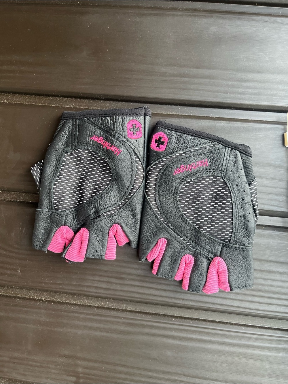 Harbinger Black and Pink Fingerless Workout Gloves